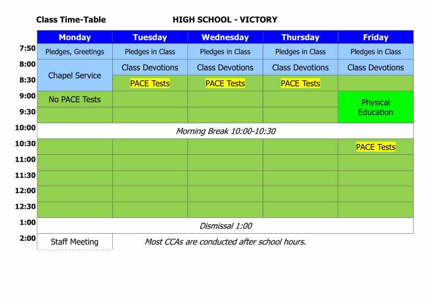 Class Schedule High School Victory Life Christian School
